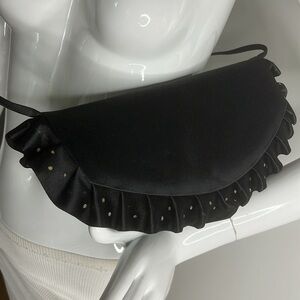 Stuart Weitzman Black Silk Structures Half Moon Large Evening Shoulder Bag